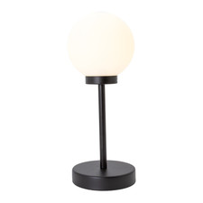 Modern Opal White Glass Globe Table Lamp with Tall Matte Black Stem by Happy ...