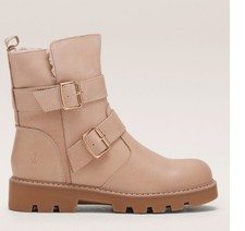 Hush Puppies Women's Annette FUR LINED Biker Boots Size UK 5 EU 38 Sand RRP £105