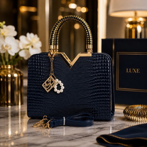Luxury navy blue croc embossed - navy,