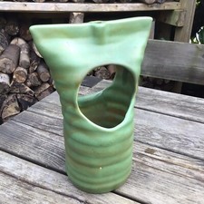 Large Old Vintage Unusual Shape Green Ceramic Ikebana Flower Display Vase