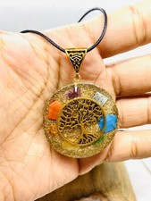 Orgone 7 Chakra Tree of Life Pendant EMF Copper Orgonite Protection Necklace