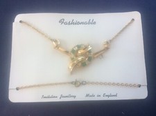 Vintage 1960s 1970s Necklace Simulated Faux Emerald & Diamond 18 “ Plated Metal2