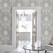 Laura Ashley Josette Steel Damask Smooth Wallpaper Paste The Wall 113383