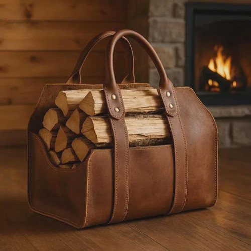 Leather log carrier - carrier, handmade