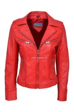 Luxury Ladies Stylish Jacket Red Real Italian Nappa Leather Biker Style Design