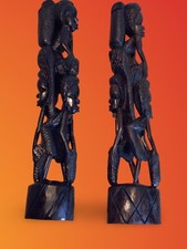 PAIR OF EBONY WOOD African Makonde Tree Of Life,Very Detailed Carving,H32cm