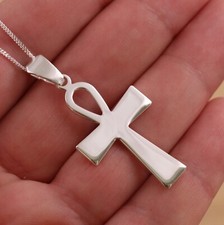 925 Sterling Silver Egyptian Ankh Cross Pendant Large Plain Cross 36mm x 22mm
