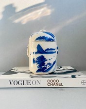 Vintage Chinese Blue & White Porcelain Lidded Tea Caddy .