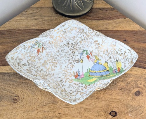 Vintage crinoline lady plate - vintage,