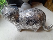 Silver colour patterned cat ornament shabby chic