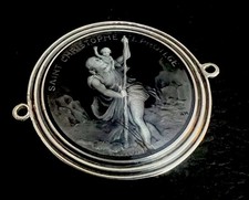 Antique Silver French Enamel St Christopher  Dash Board Car Medal Antoinelemoire