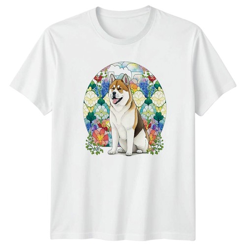 Akita dog stained glass floral - akita,
