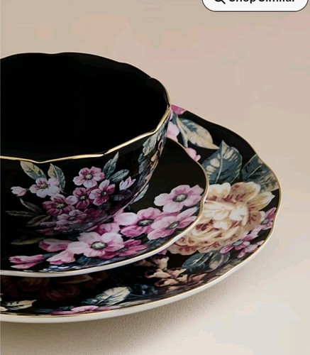 Black floral dinner set - black, 12