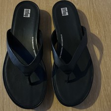 £55 WOMENS FITFLOP SIZE 7 41 GRACIE BLACK REAL LEATHER CUSHION FLIP FLOPS THONGS