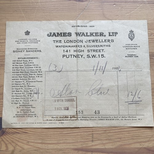 1924 billhead james - billhead, walker