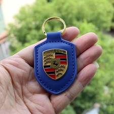 Porsche Leather Crest Car Keyring Keychain Blue 911 GT3 Taycan