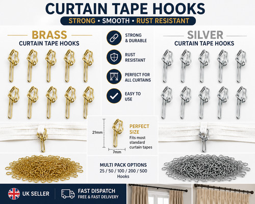Metal curtain hooks - hooks, brass