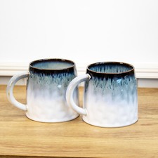 Set Of 2 Blue Reactive Glaze Gothic Mugs 450ml Fine China Hot Drinks Coffee Cups