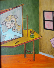 Lady at the Mirror P Grayson Original Exhibited Folk Art Portrait Oil. Picasso
