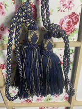Curtain Tie Backs Navy Blue Tassels Country House Farmhouse Cottage Decor 77 Cm