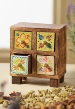 Indian HAND PAINTED 4-Drawer Mango Wood  Spice Chest Box