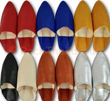 MOROCCAN LEATHER WOMENS POINTY BABOUCHE SHOES SLIPPERS MULES SLIDES *HARD SOLES*