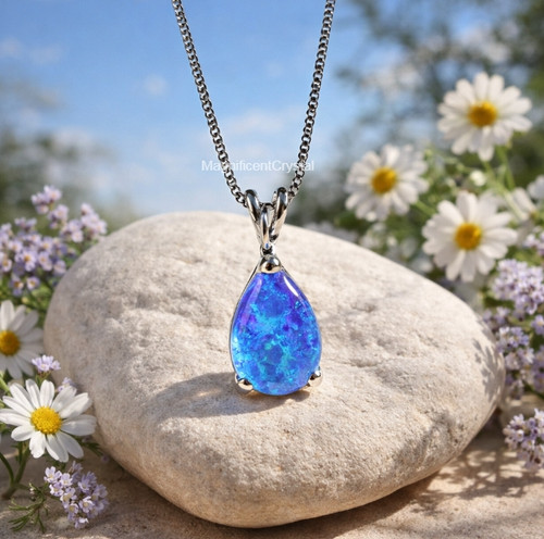 Blue opal teardrop - teardrop, pendant