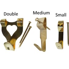 PICTURE HOOKS BRASS WITH NAILS DECORATIVE SINGLE DOUBLE GOLD NAIL