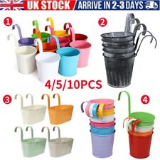 Metal Flower Pots Hanging Plant Planter Vase Bucket Balcony Garden Fence Hook UK