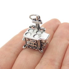 BEAU Sterling Silver Vintage Old Cast Iron Stove Oxidized Mini 3D Charm Pendant