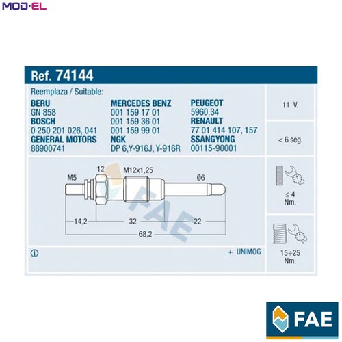 Glow plug 74144 for daewoo - 4x,