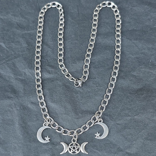 Silver tone curb link moon - tone,
