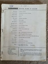 JONES MINOR MARK IV BALER PARTS & OPERATORS MANUAL