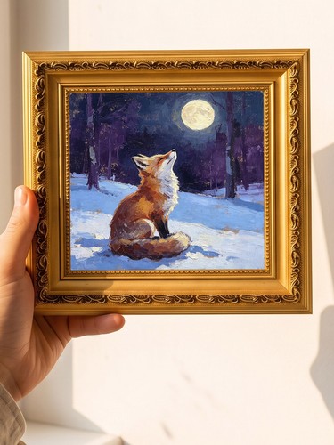 Red fox gazing - moon, original