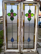 2 leaded light stained glass rose windows. A1282d. DELIVERY POSSIBLE!