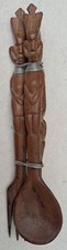 TRIBAL ART: Wooden Carved Knife, Fork & Spoon