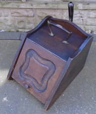 Vintage Wooden Coal Scuttle Box Fireplace with Metal Liner & Ash Pan Please Read