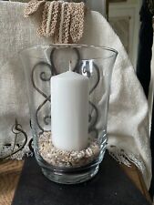 Clear Glass Hurricane Vase Storm Candle Holder with Crushed Pearl Sea Shells