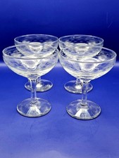 Vintage Etched Champagne Coupes – Set of 4 | Art Deco Style
