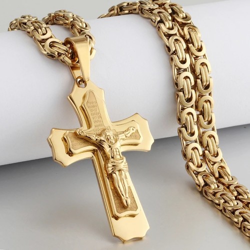 Men large two tone crucifix - two-tone,