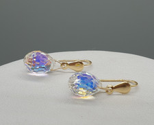 9ct Gold Austrian Crystal Earrings Aurora Borealis Sparkly Drops  9K 375 Hooks