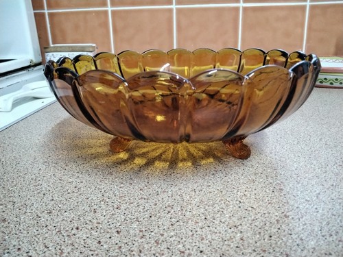 Vintage amber glass footed - glass,