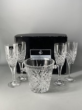 BOXED Royal Doulton Crystal Ice Bucket & Set Of Four 22cm Champagne Flutes