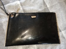 Faith ladies Patent Black Wristlet Clutch Bag Handbag Gold Hardware Zip Closure 