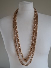 Gold Tone Long Double Chain Necklace Chunky Heavy