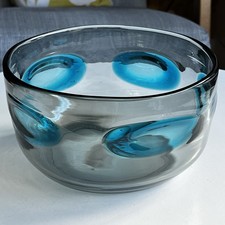 Vintage Whitefriars Glass Pewter / Blue Fruit Bowl 9710 1969 Geoffrey Baxter