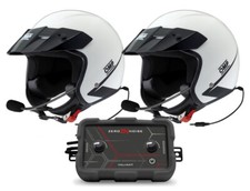OMP 2 Person Open Helmet Star-J ECE 22.06 + Intercom Zeronoise Set White Color