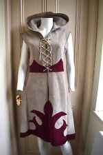 Rare Medieval Inspired Vintage 60s 70s Suede Hood Dress Coat  Tunic Leathercraft