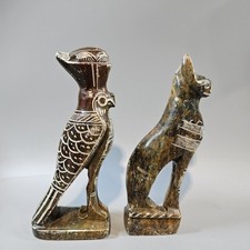 Ancient Egypt Style Carved Stone Egyptian Cat & Falcon Headed God Horus Figurine