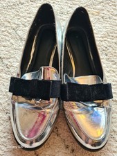 Ladies Sole diva EEE silver shiny loafer slip on shoe ~8~